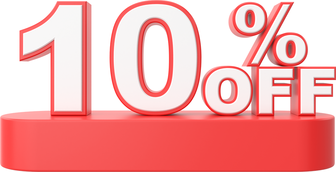3D ten percent off. 10% off. 10% sale.